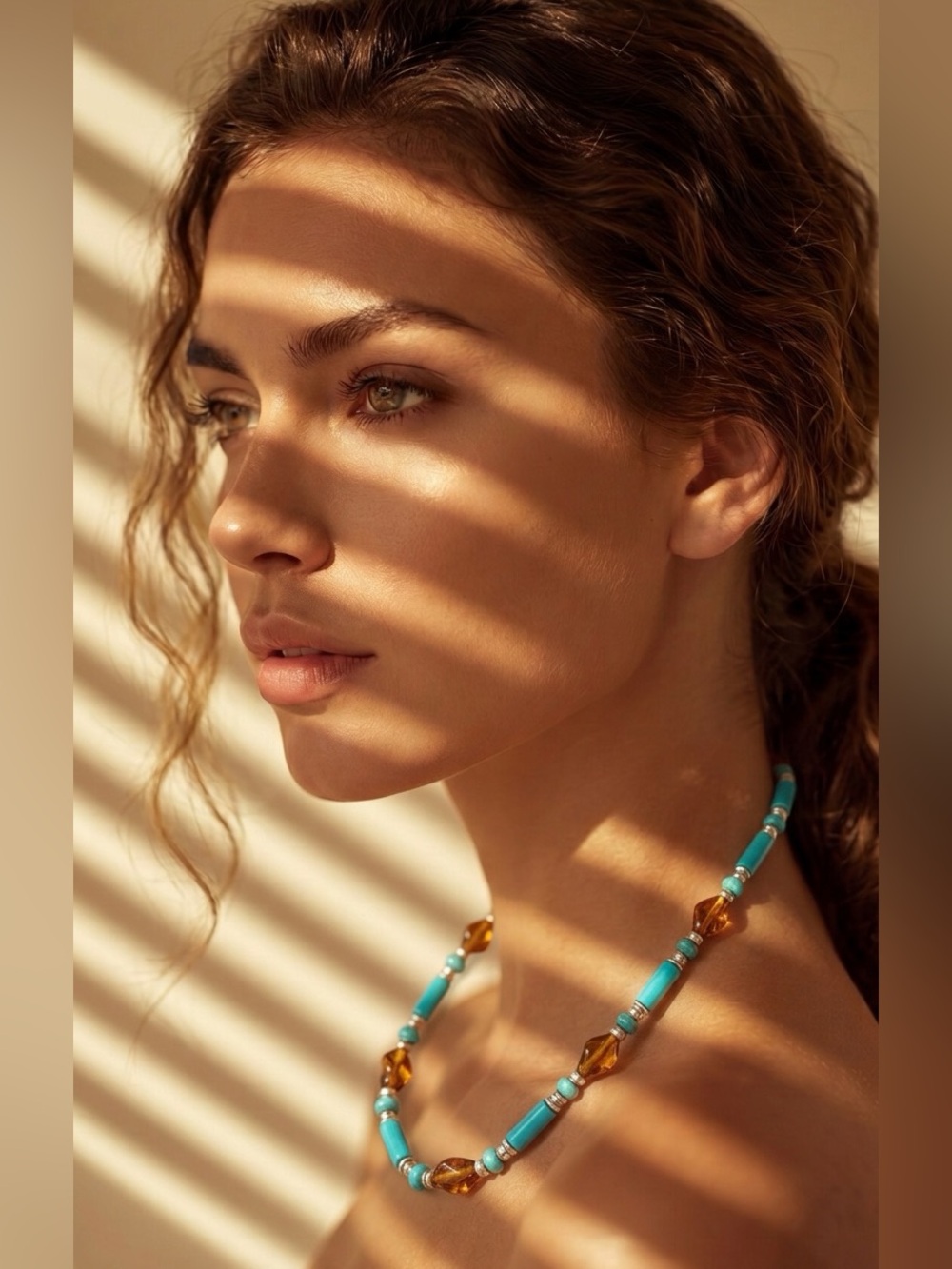Turquoise and Amber Beaded Necklace - Women Jewelry